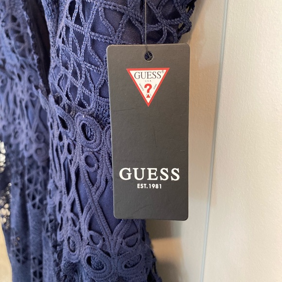 GUESS Navy Blue Lace Fit and Flare Dress Size 12 - Picture 6 of 17